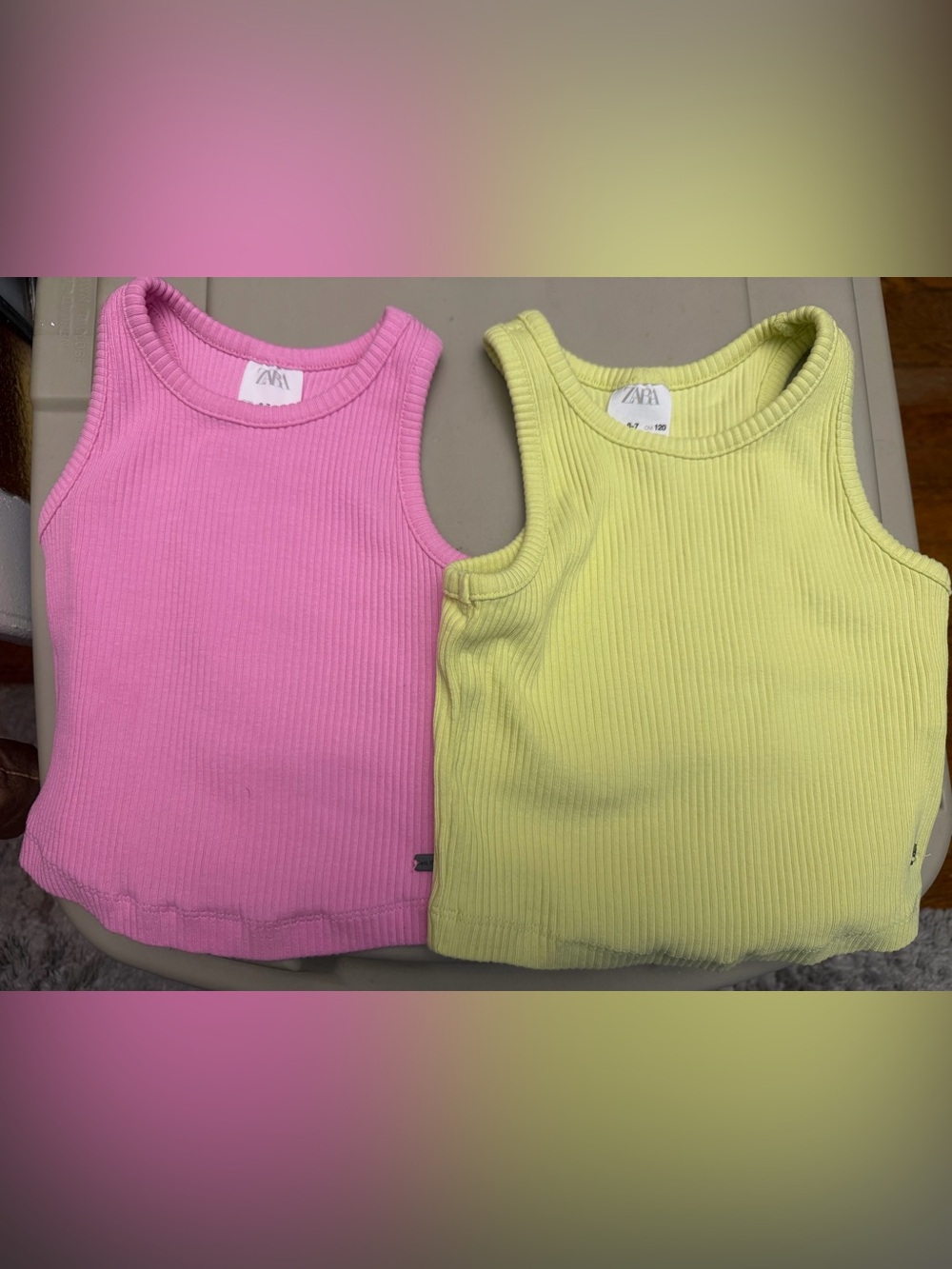 Zara Kids Ribbed Tank Tops in Pink and Lime Yellow (2-Pack)